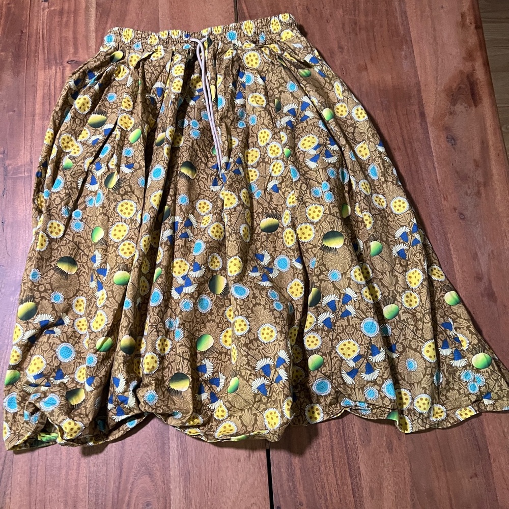Wu’side of Italy Midi A-Line Cotton Skirt w/ Pleated Tie Front Medium Large